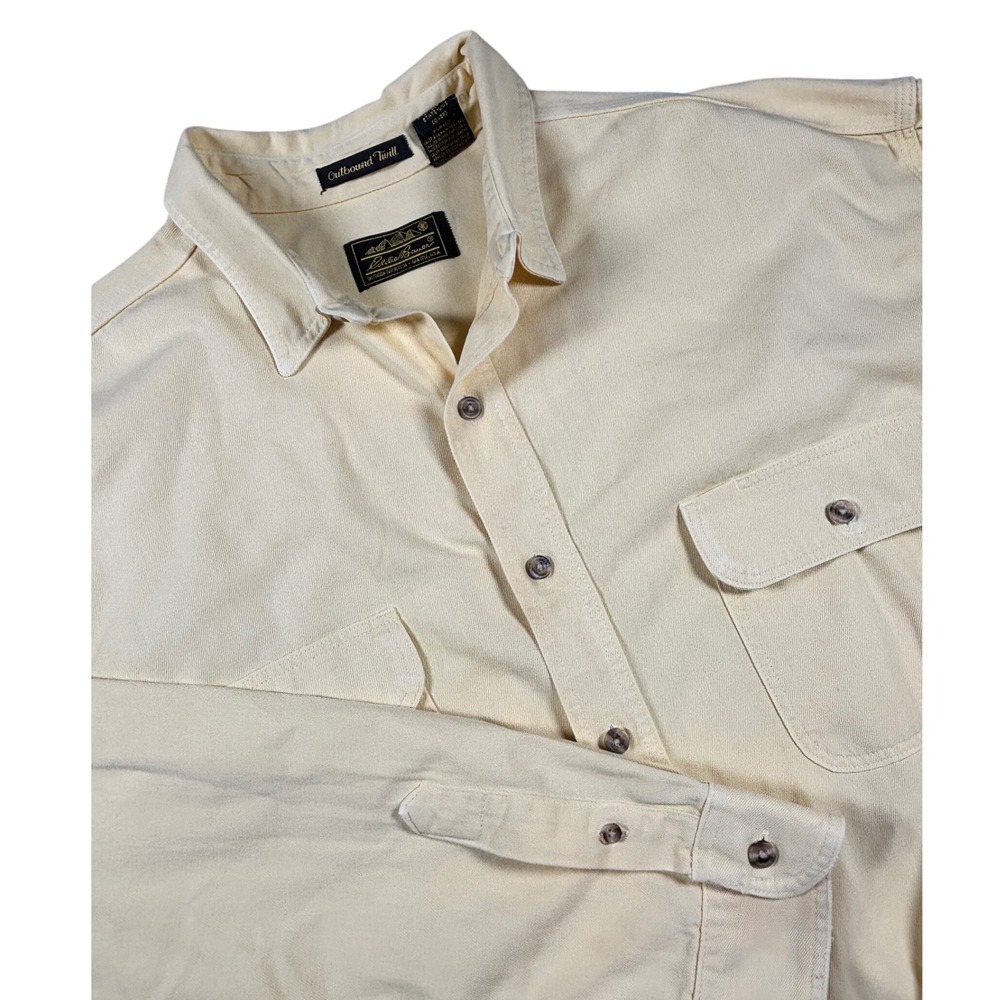 VTG Eddie Bauer Outbound Twill Shirt Mens XL Yellow Cotton Button Up Made in USA
